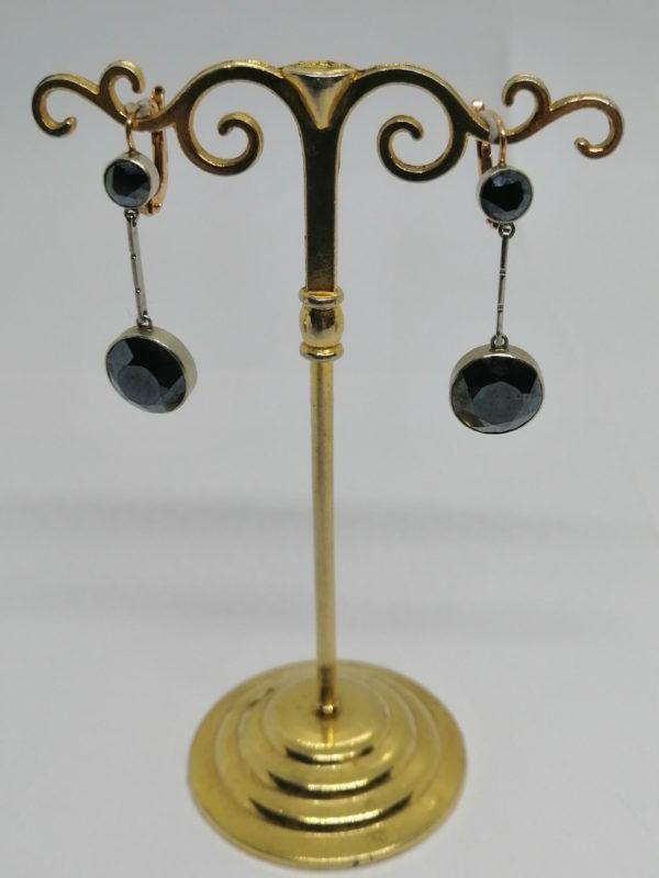 Boucles d'oreilles en plaqué or, pendante avec hématite à facettes. – Image 3