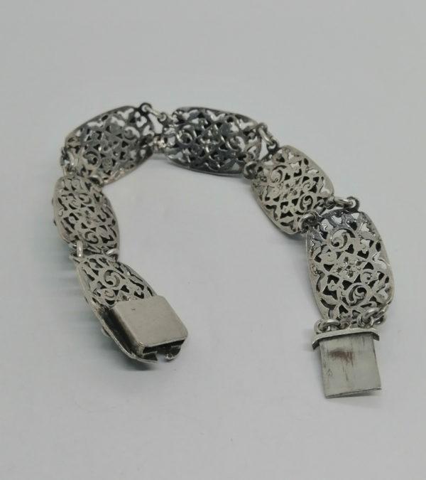 Bracelet argent, maillons ajourés avec cabochons d'aventurines et turquoises,1920. – Image 4