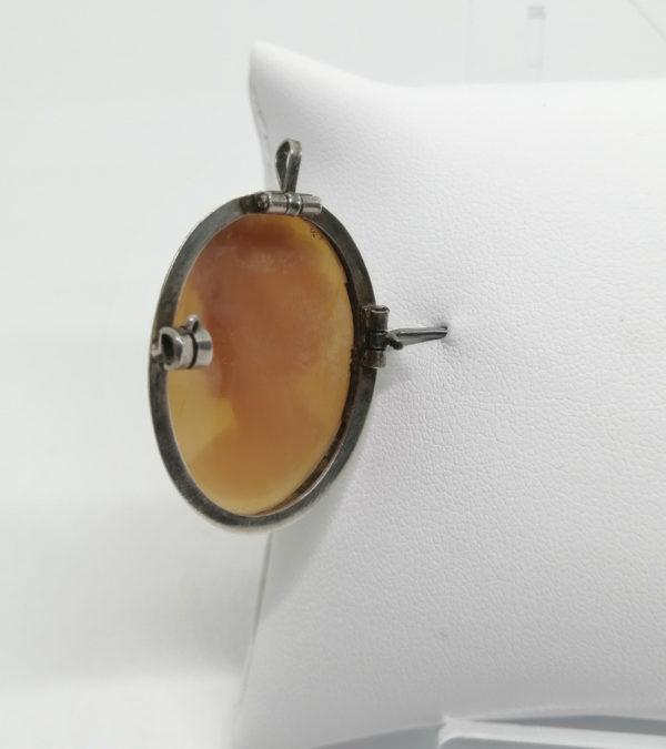 Broche/pendentif argent avec portrait en camée coquillage. – Image 3