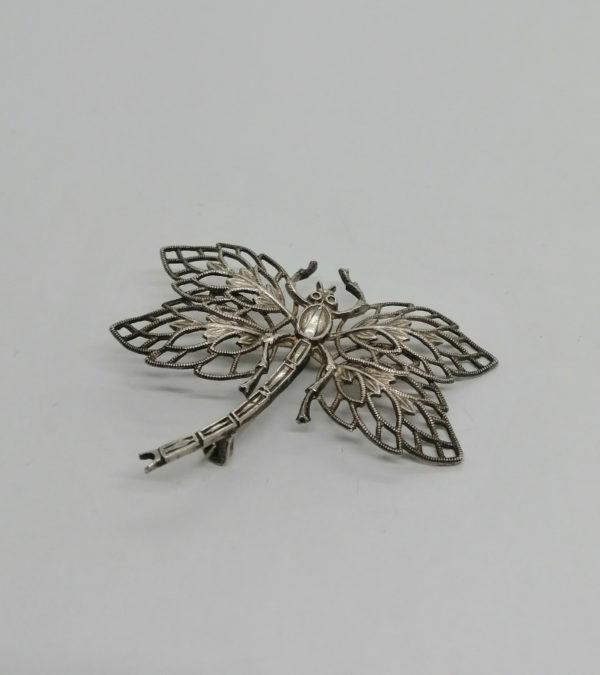 Broche argent, libellule avec ailes ajourées, Art Nouveau vers 1900. – Image 2