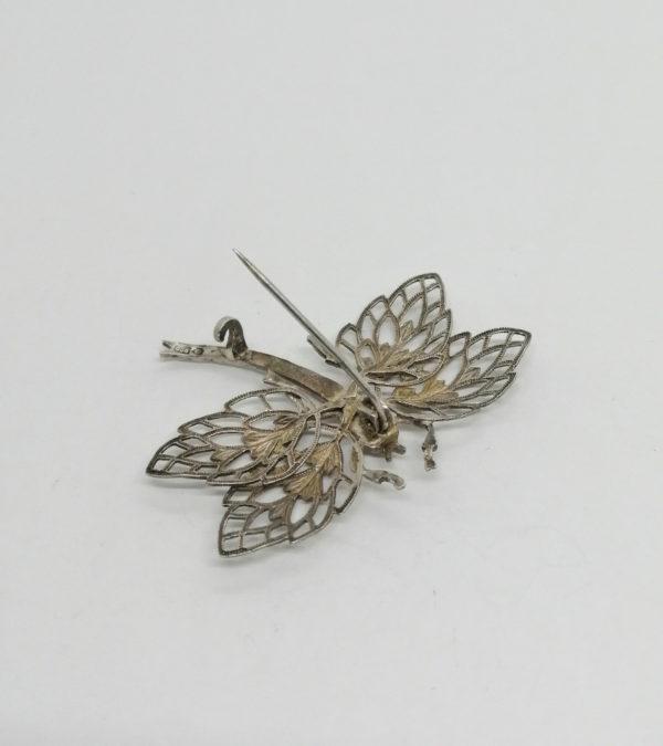 Broche argent, libellule avec ailes ajourées, Art Nouveau vers 1900. – Image 4