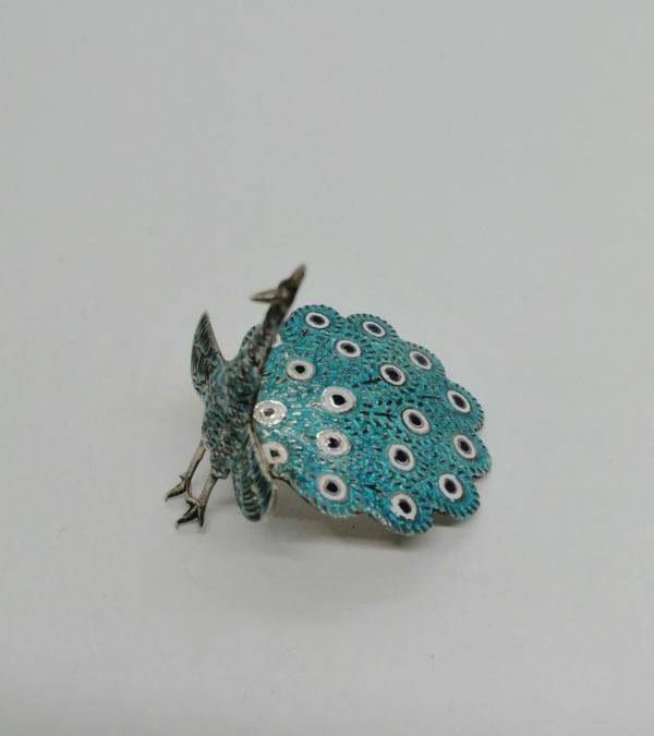 Broche argent, paon articulé, et émaillé. – Image 2