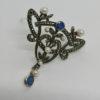 Broche/pendentif argent, style art nouveau tardif, avec marcasites, calcédoine et perles de culture. – Image 2