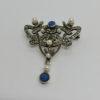 Broche/pendentif argent, style art nouveau tardif, avec marcasites, calcédoine et perles de culture.