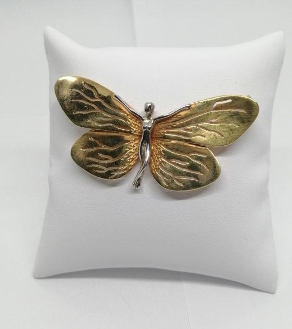 Broche en plaqué or , femme papillon, Art Nouveau.