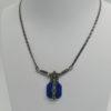 Collier argent, pavage marcasites et lapis-lazuli de forme géométrique, Art Déco.
