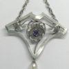Collier argent, modèle avec fleurette, améthyste, perle fine, typique de l'Art Nouveau. – Image 2