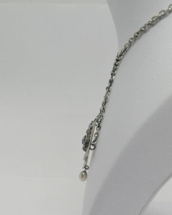 Collier argent, modèle avec fleurette, améthyste, perle fine, typique de l'Art Nouveau. – Image 3