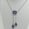 Collier argent, négligé avec trois améthystes facettées, vers 1900, Art Nouveau.