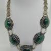 Collier argent/vermeil, totalement filigrané, émaillé et cabochons de malachite.