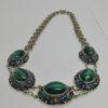 Collier argent/vermeil, totalement filigrané, émaillé et cabochons de malachite. – Image 2