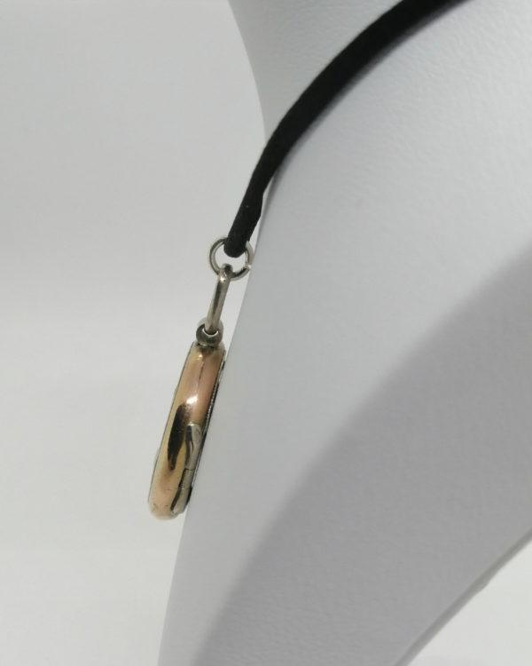 Pendentif argent/vermeil rosé, porte-photo, bicolore avec iris, Art Nouveau, vers 1900. – Image 3