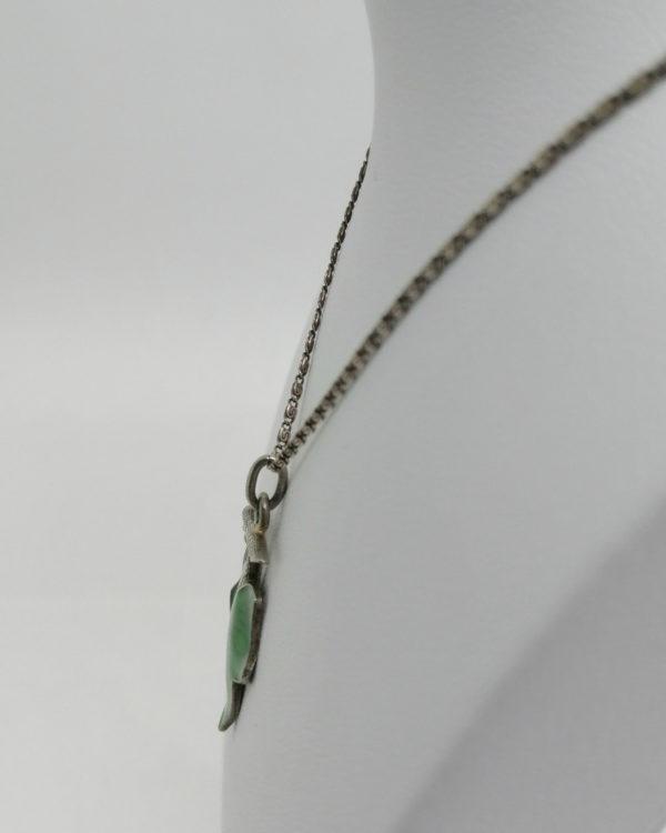 Pendentif argent, feuille de vigne émail guilloché, Art Nouveau, vers 1900. – Image 3