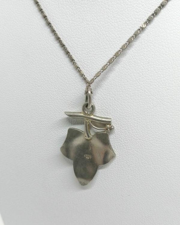 Pendentif argent, feuille de vigne émail guilloché, Art Nouveau, vers 1900. – Image 4