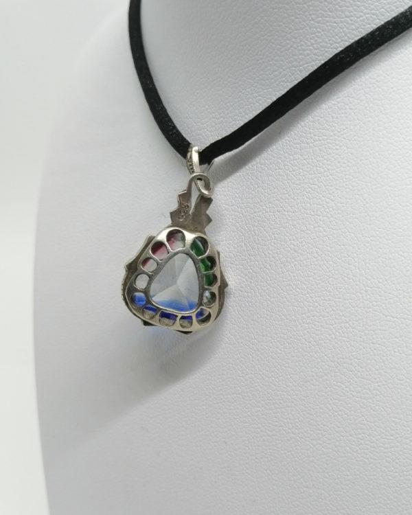 Pendentif argent, avec pierre multicolore et marcasites. – Image 3