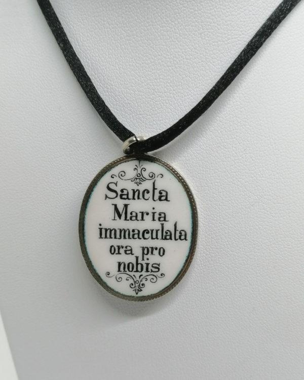 Pendentif argent, médaille religieuse de la vierge Marie totalement émaillée. – Image 4