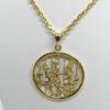 Pendentif en plaqué or jaune, ajouré et motif de gui, perles fines, Art Nouveau.