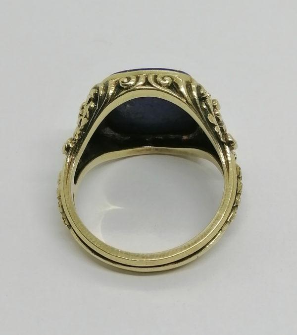 Bague/chevalière en or, avec belle plaque de Lapis-Lazuli, vers 1900, Art Nouveau. – Image 3