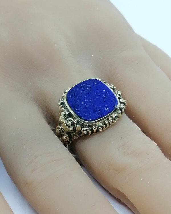 Bague/chevalière en or, avec belle plaque de Lapis-Lazuli, vers 1900, Art Nouveau. – Image 4