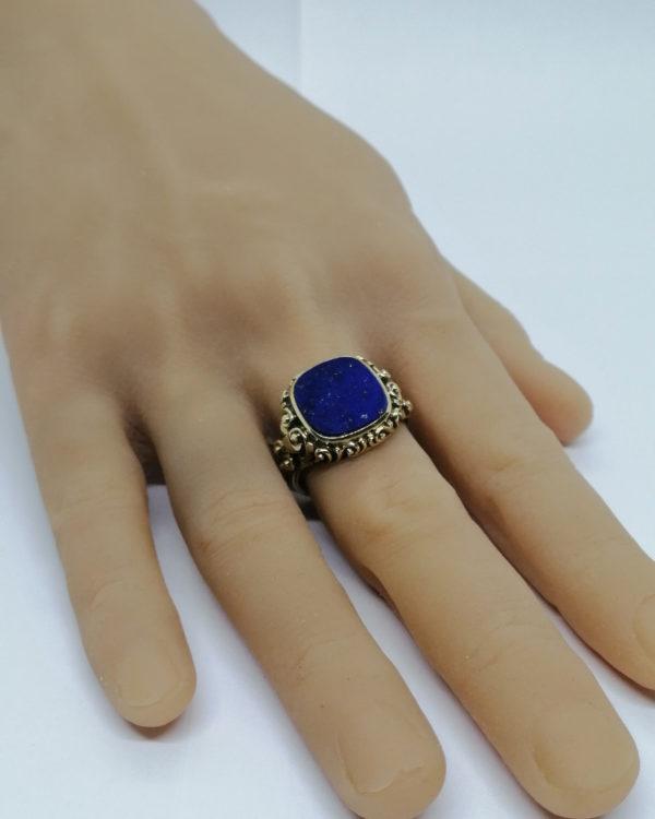 Bague/chevalière en or, avec belle plaque de Lapis-Lazuli, vers 1900, Art Nouveau. – Image 5