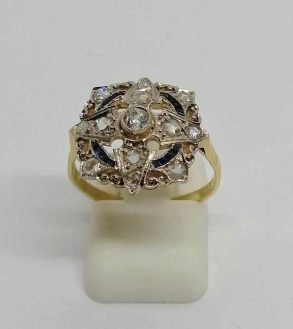Bague en or jaune et platine, avec diamants et saphirs calibrés, 1925, Art Déco.