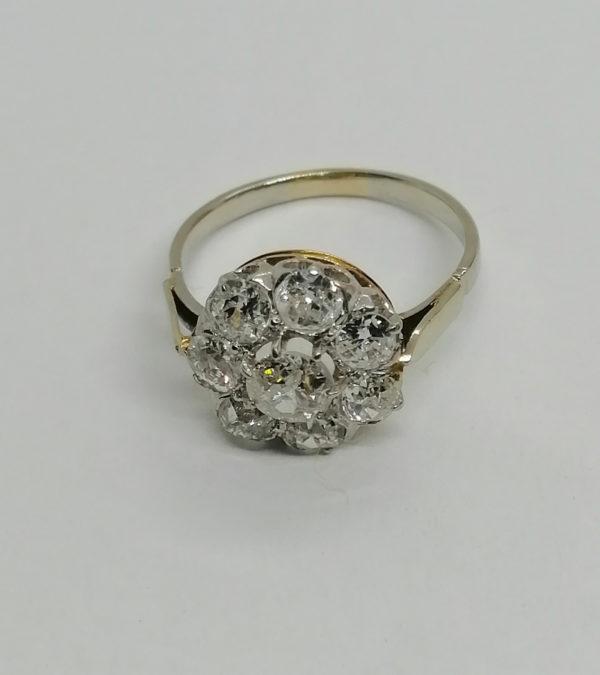 Bague or gris et sertie platine, marguerite de diamants de taille ancienne, 1900. – Image 2