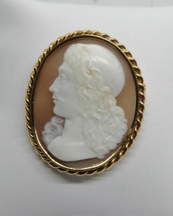 Broche/pendentif or rosé, camée coquillage portrait d'homme, vers 1900-20. – Image 2