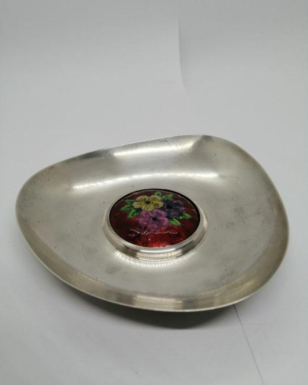 Coupelle vide-poche, en argent massif et émail sur cuivre floral. – Image 2