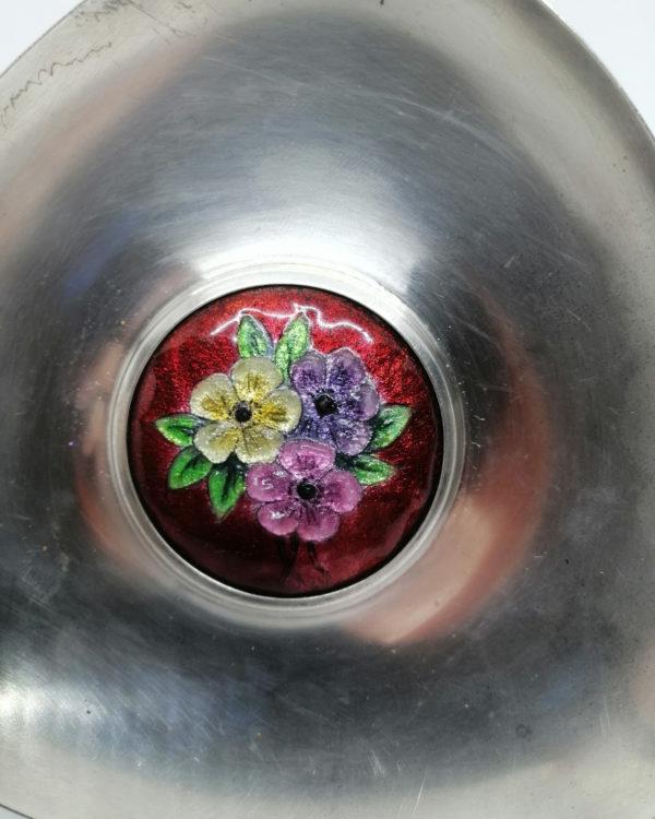 Coupelle vide-poche, en argent massif et émail sur cuivre floral. – Image 3