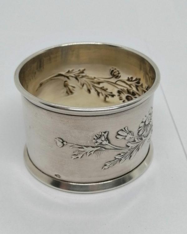 Rond de serviette, argent massif, motif floral Art Nouveau vers 1900. – Image 3