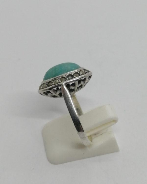 Bague argent, avec cabochon d'amazonite et entourage de marcasites, 1920. – Image 2