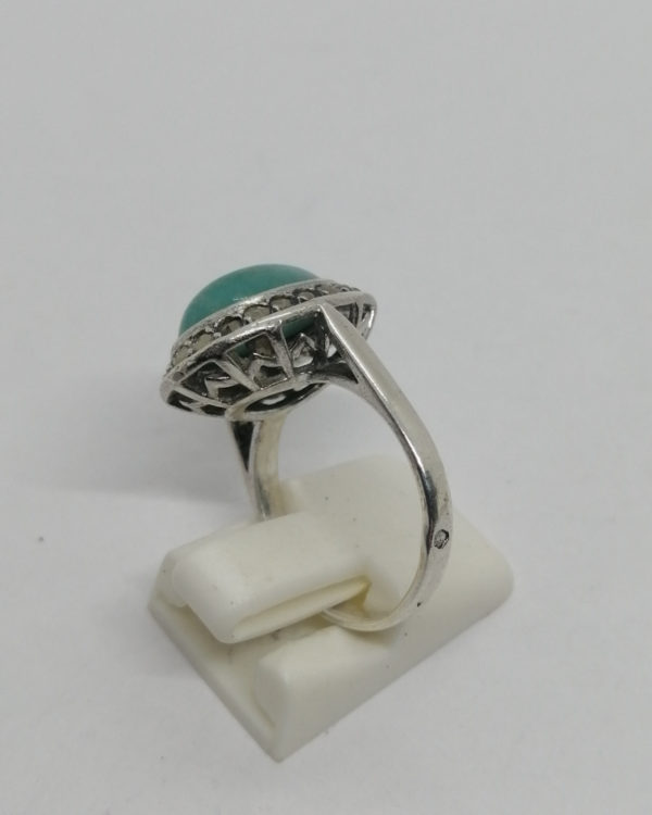Bague argent, avec cabochon d'amazonite et entourage de marcasites, 1920. – Image 3