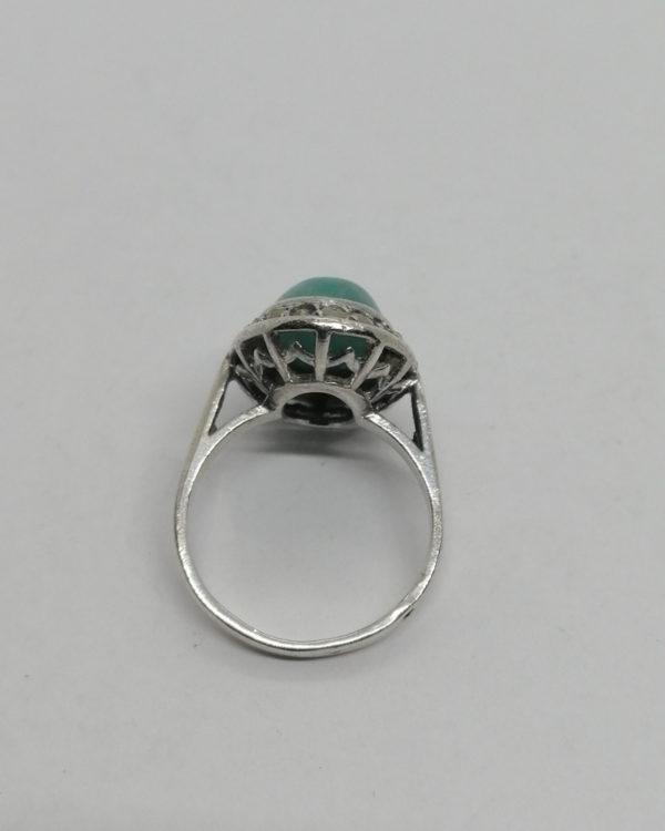 Bague argent, avec cabochon d'amazonite et entourage de marcasites, 1920. – Image 4