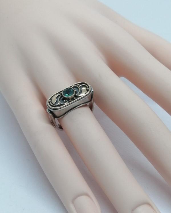 Bague argent et or, avec tourmaline verte naturelle, 1920. – Image 6