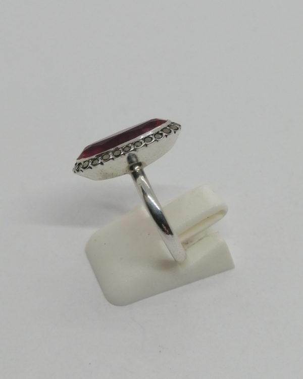 Bague argent, ovale avec rubis de synthèse, pavage de marcasites, 1925. – Image 3