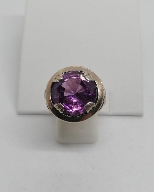 Bague argent/or, avec pierre de synthèse ronde et de couleur violette, 1900-20. – Image 2