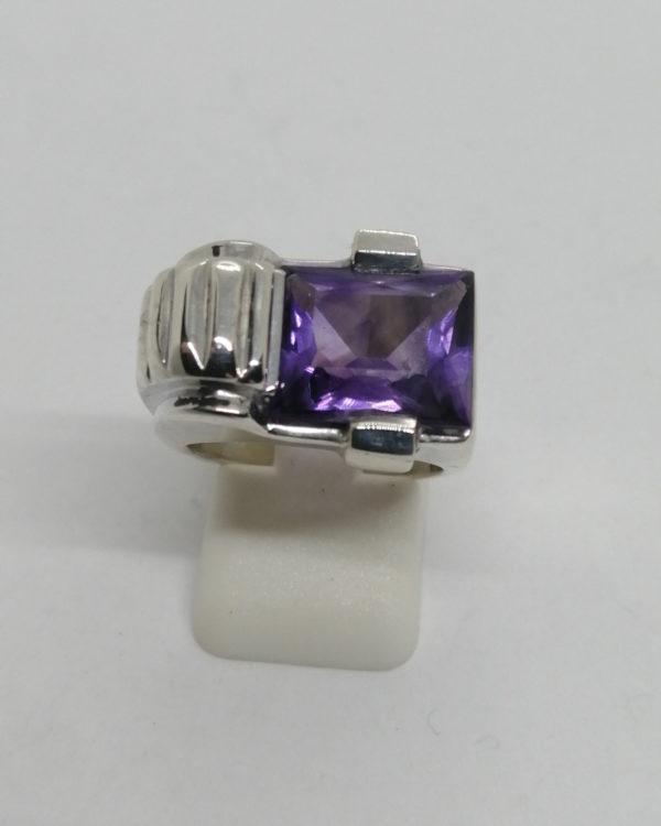 Bague argent, améthyste naturelle sur mesure, modèle typé 1920-25, Art Déco.