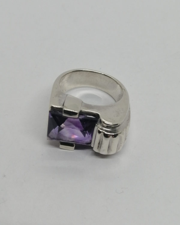 Bague argent, améthyste naturelle sur mesure, modèle typé 1920-25, Art Déco. – Image 2
