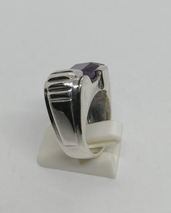 Bague argent, améthyste naturelle sur mesure, modèle typé 1920-25, Art Déco. – Image 3