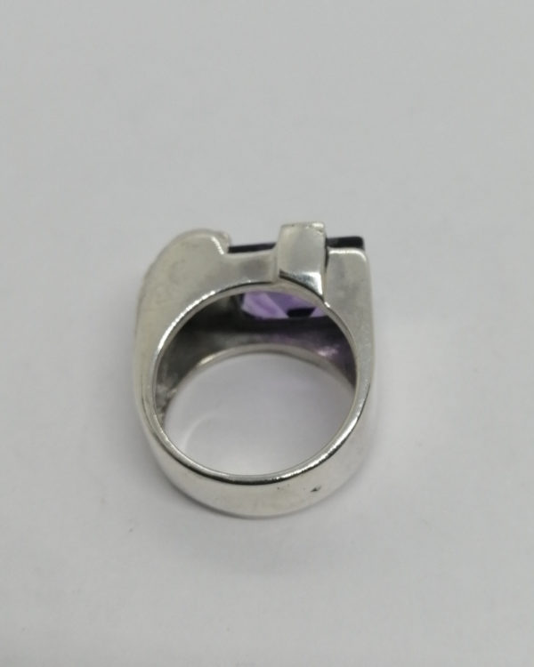 Bague argent, améthyste naturelle sur mesure, modèle typé 1920-25, Art Déco. – Image 4