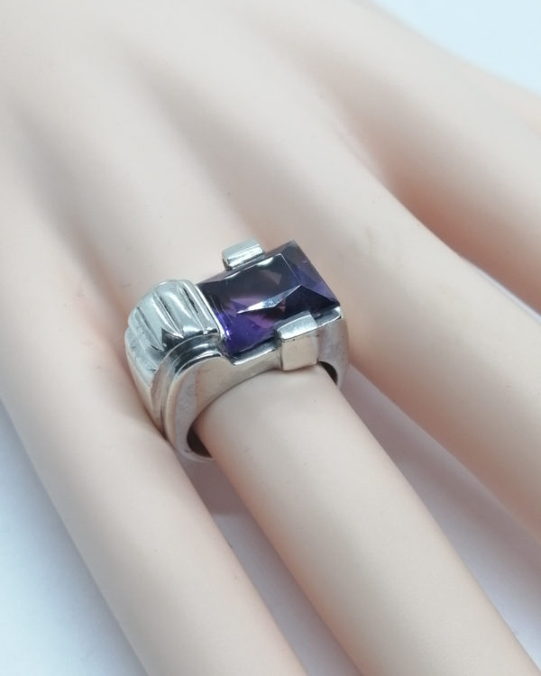 Bague argent, améthyste naturelle sur mesure, modèle typé 1920-25, Art Déco. – Image 5