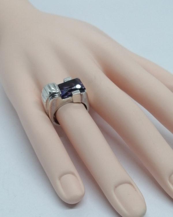 Bague argent, améthyste naturelle sur mesure, modèle typé 1920-25, Art Déco. – Image 6