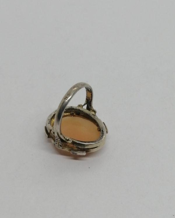 Bague argent, camée, portrait femme cheveux et boucle, marcasites, vers 1900-20. – Image 4