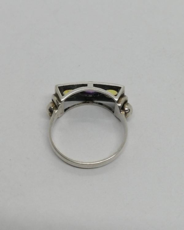 Bague argent, améthyste et opales, travail Allemand vers 1925. – Image 4