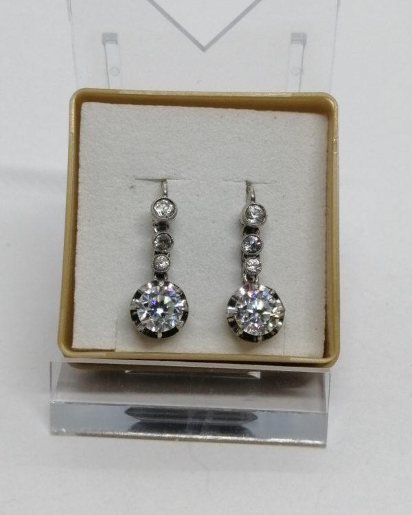 Boucles d'oreilles argent, dormeuses avec zirconium, 1925, rare.