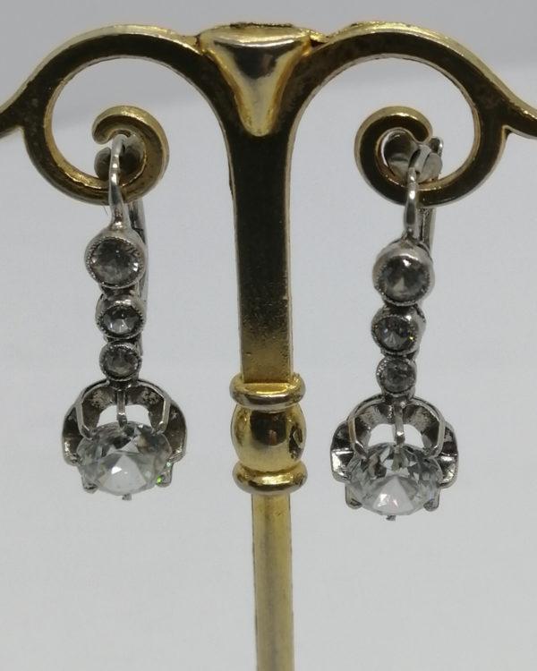 Boucles d'oreilles argent, dormeuses avec zirconium, 1925, rare. – Image 2