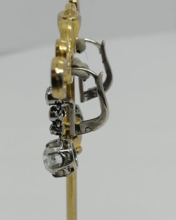 Boucles d'oreilles argent, dormeuses avec zirconium, 1925, rare. – Image 3