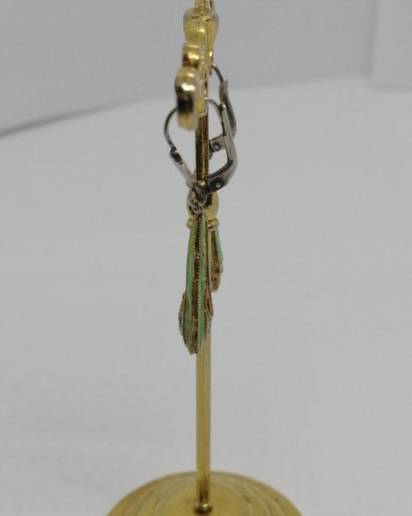 Boucles d'oreilles argent, pendantes, travail d'émail cloisonné, 1920. – Image 3