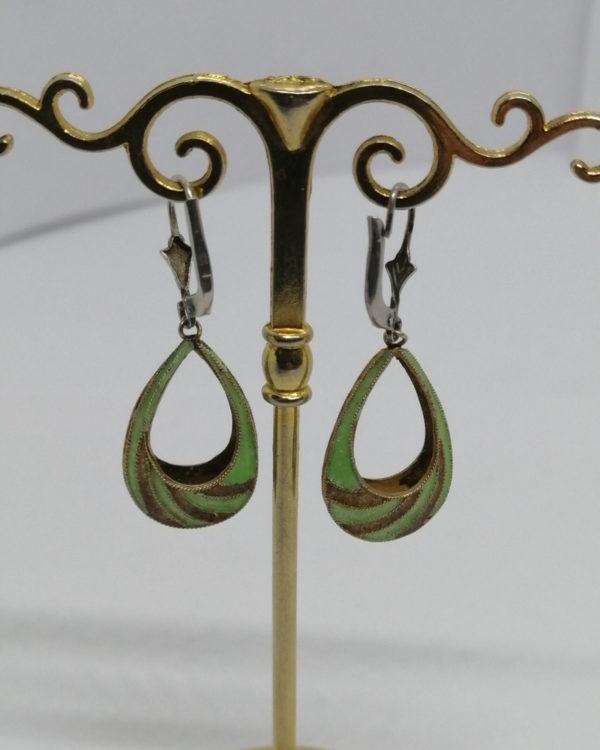 Boucles d'oreilles argent, pendantes, travail d'émail cloisonné, 1920. – Image 4
