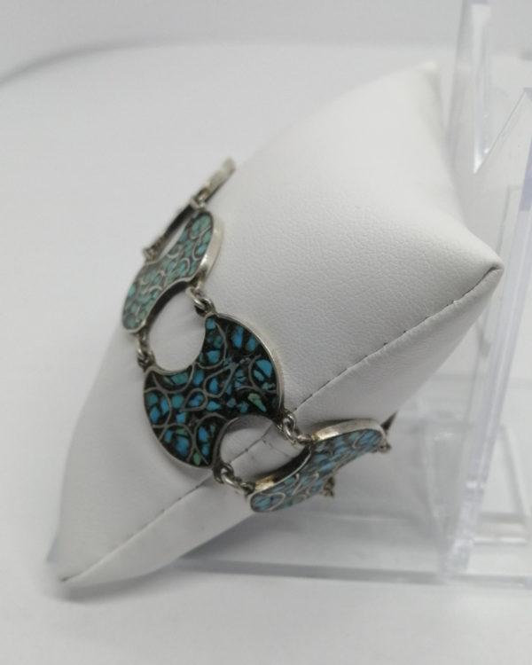 Bracelet argent, pavage morceaux de turquoises dans cloisonné, 1900-20. – Image 3